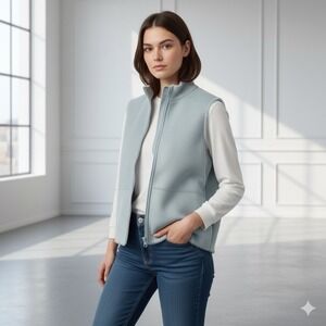 J Jill Ribbed Knit Faux Suede Vest Womens Medium Blue Full Zip Layering Casual